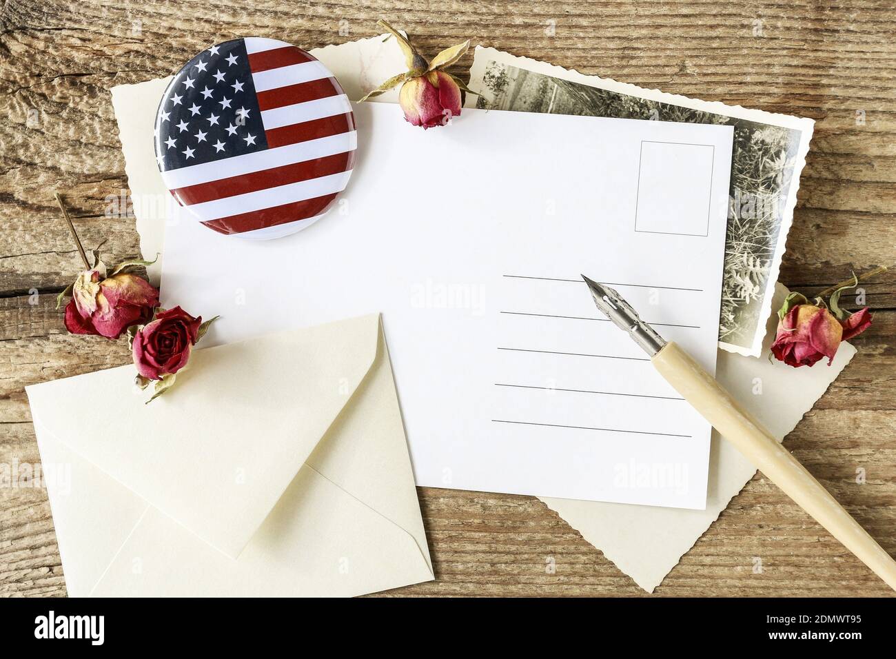 Handgeschriebener romantischer Brief aus den Vereinigten Staaten, Kopierraum. Stockfoto