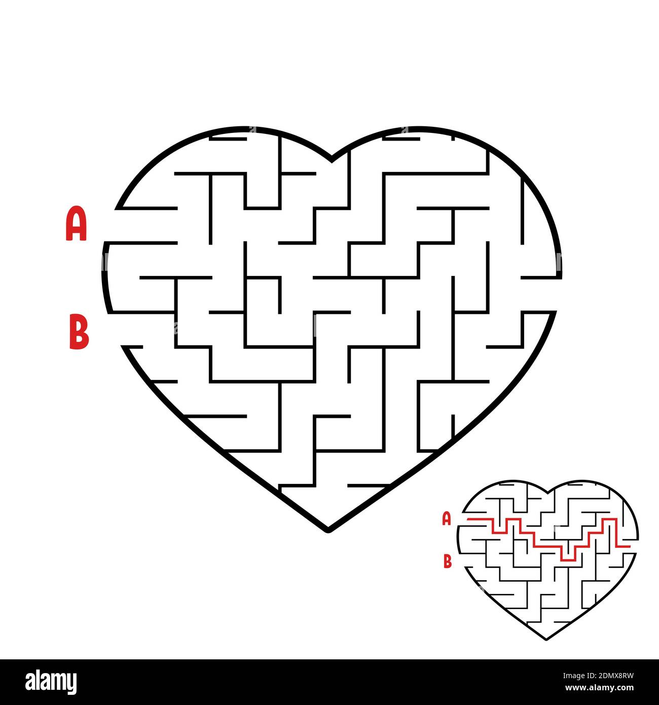 Labyrinth in Form eines Herzens. Spiel für Kinder. Puzzle für Kinder. Labyrinth Conundrum. Flache Vektorgrafiken isoliert auf weißem Hintergrund. Stock Vektor