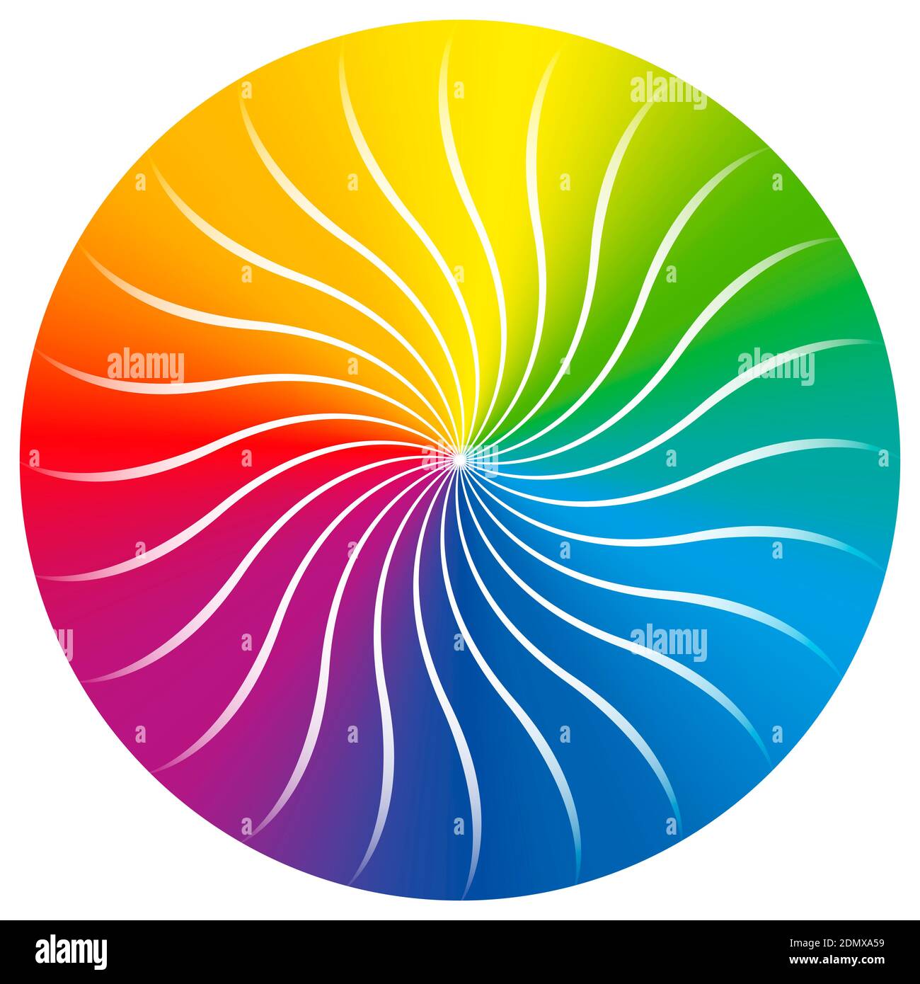 Regenbogenfarbiger Kreis mit konzentrischem Wellenmuster. Farbverlauf verdrehte, scheibenförmige Abbildung. Stockfoto