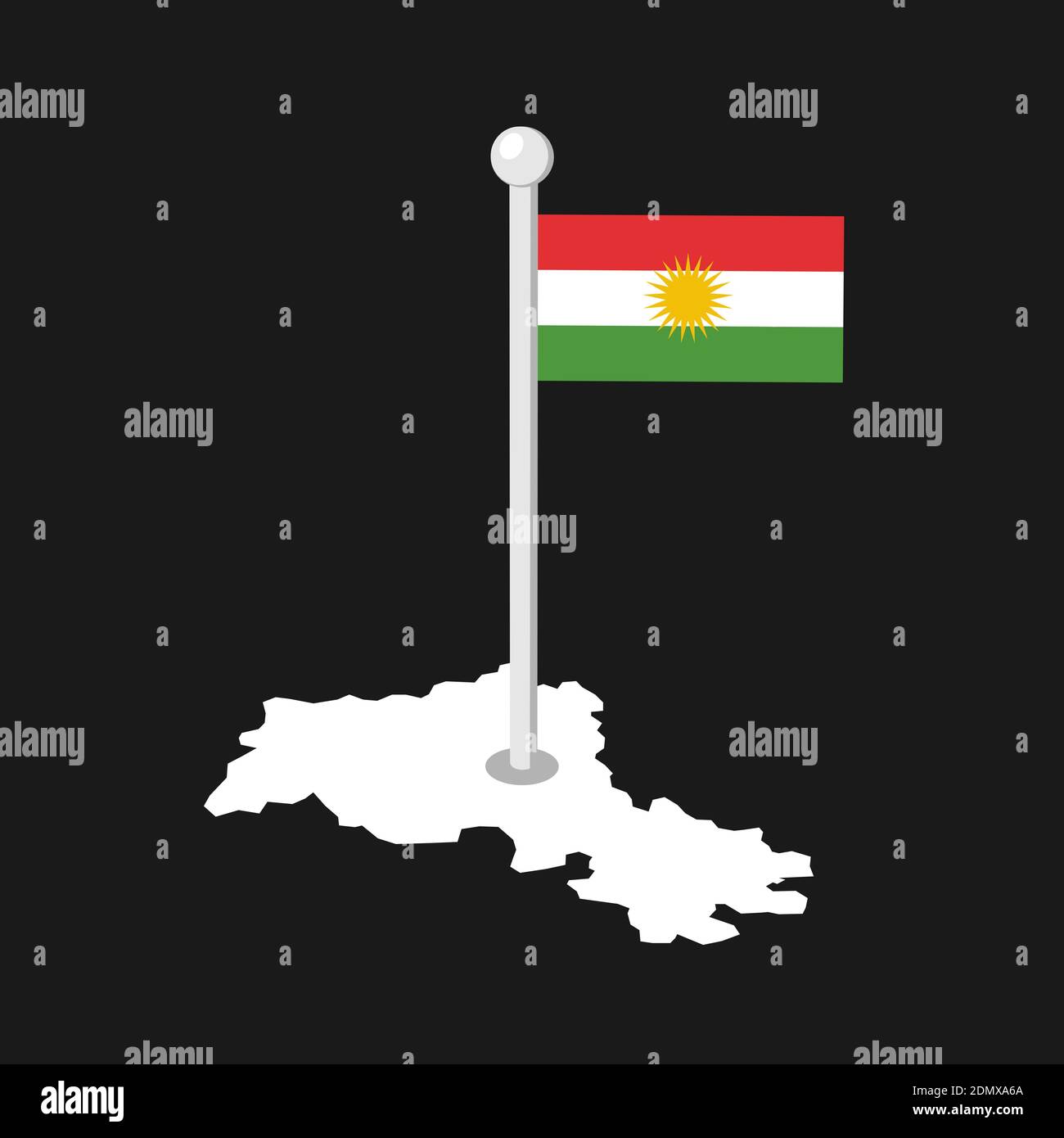 Kurdistan als unabhängiges, autonomes und souveränes satte und Land mit Territorium und Nationalflagge. Vektorgrafik Stockfoto