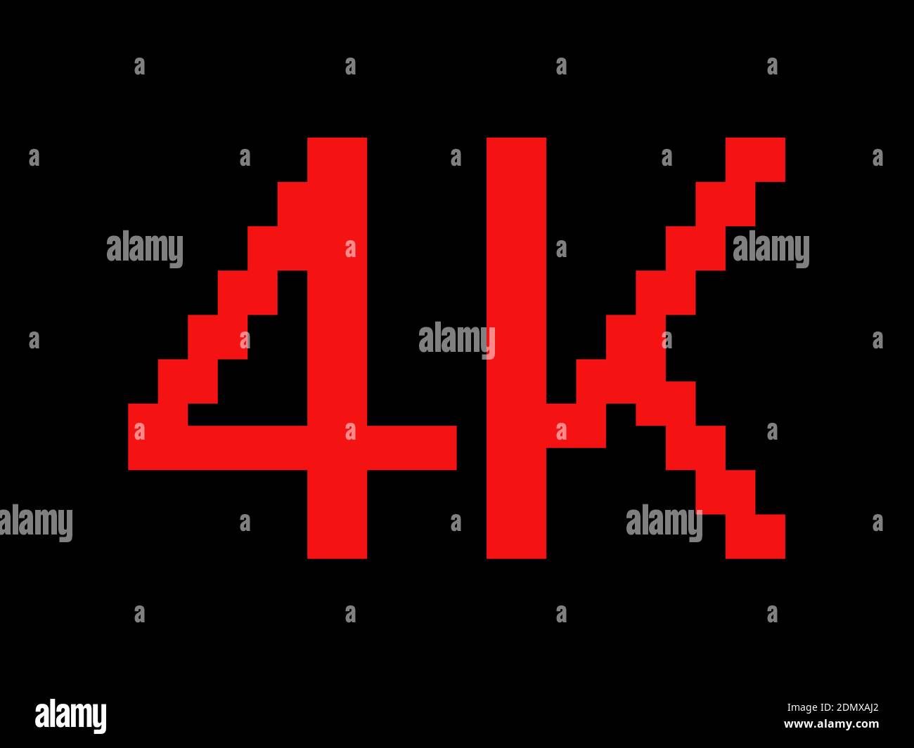 4K – Ultra High Definition und Auflösung von Bildschirm, Display, Monitor, Video und Filmmaterial. Verpixelte Vektordarstellung. Stockfoto