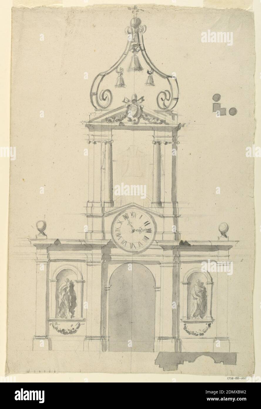 Pavillon mit Glockenturm, Graphit, grau waschen Unterstützung: Papier gelegt, Rom, Italien, Italien, 1775, Architektur, Zeichnung Stockfoto