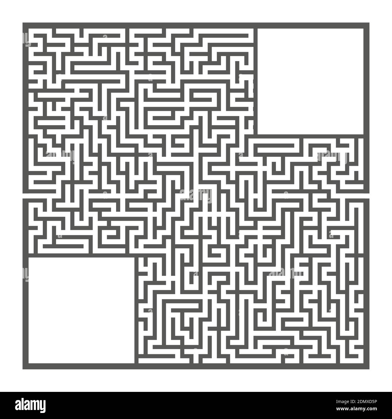 Schwieriges großes quadratisches Labyrinth. Spiel für Kinder und Erwachsene. Puzzle für Kinder. Labyrinth-Rätsel. Flache Vektorgrafiken isoliert auf weißem Hintergrund Stock Vektor
