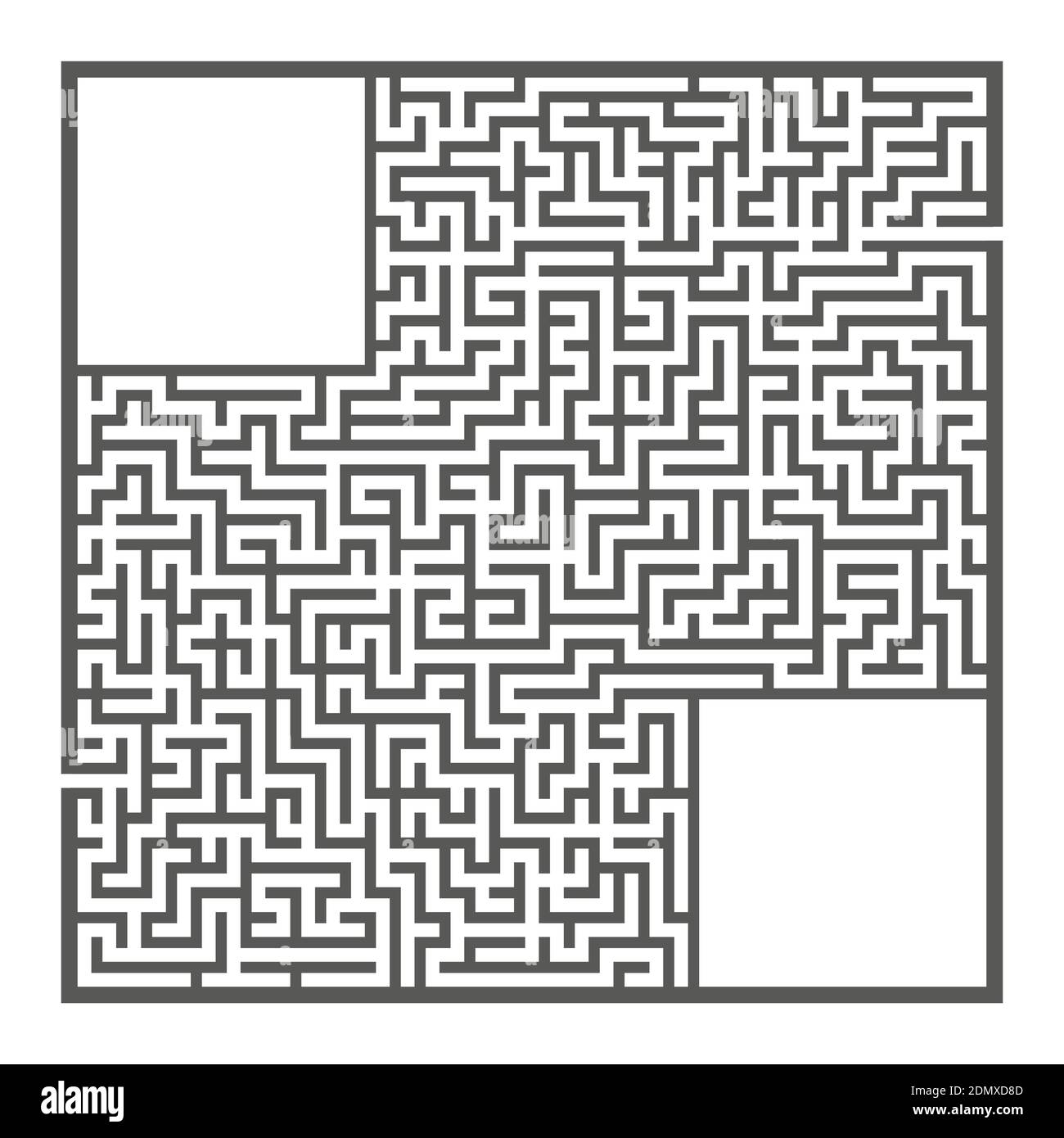Schwieriges großes quadratisches Labyrinth. Spiel für Kinder und Erwachsene. Puzzle für Kinder. Labyrinth-Rätsel. Flache Vektorgrafiken isoliert auf weißem Hintergrund Stock Vektor