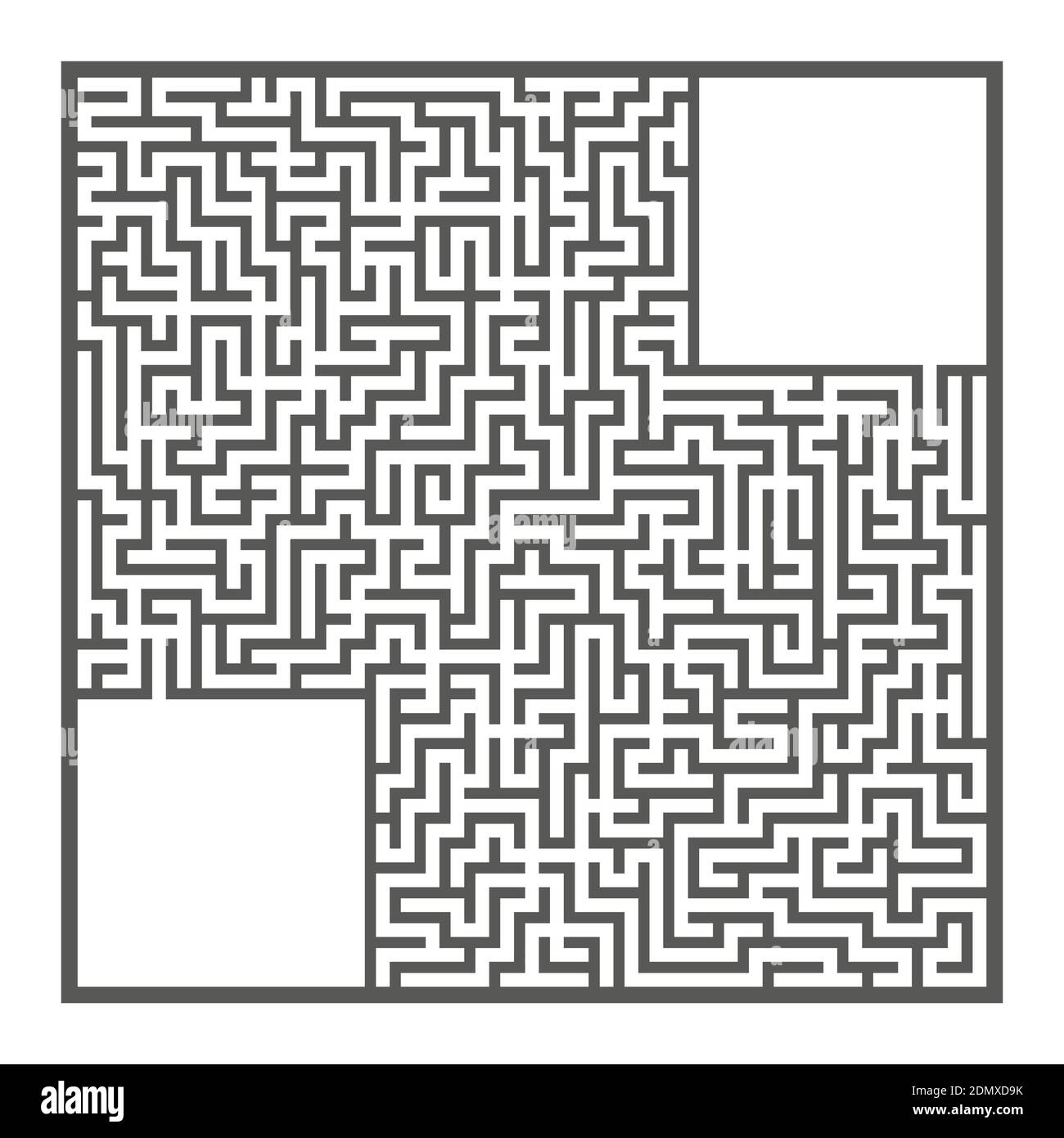 Schwieriges großes quadratisches Labyrinth. Spiel für Kinder und Erwachsene. Puzzle für Kinder. Labyrinth-Rätsel. Flache Vektorgrafiken isoliert auf weißem Hintergrund Stock Vektor
