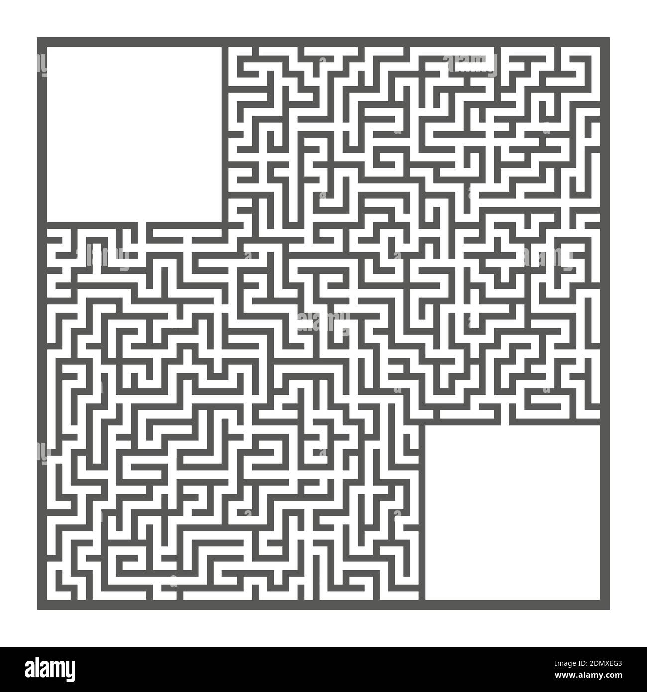 Schwieriges großes quadratisches Labyrinth. Spiel für Kinder und Erwachsene. Puzzle für Kinder. Labyrinth-Rätsel. Flache Vektorgrafiken isoliert auf weißem Hintergrund Stock Vektor