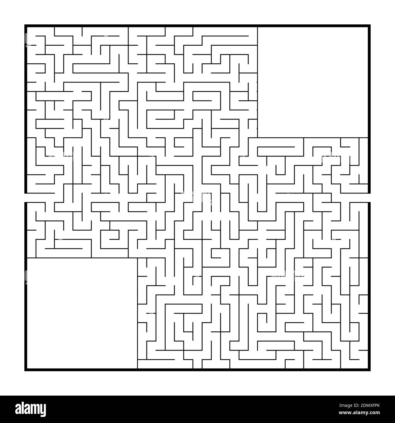 Schwieriges großes quadratisches Labyrinth. Spiel für Kinder und Erwachsene. Puzzle für Kinder. Labyrinth-Rätsel. Flache Vektorgrafiken isoliert auf weißem Hintergrund Stock Vektor