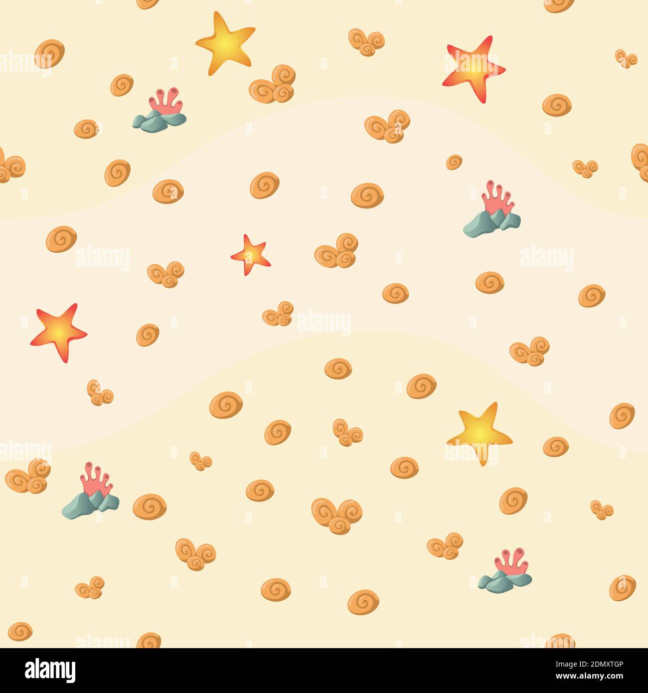 Marine nahtlose Muster Sterne und Muscheln auf einem beigen Hintergrund Stock Vektor