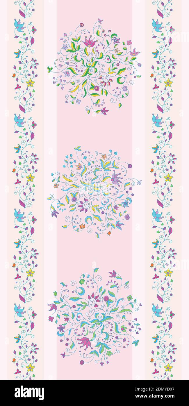 Nahtlose florale Tapete mit Bordüren auf rosa Hintergrund Stock Vektor