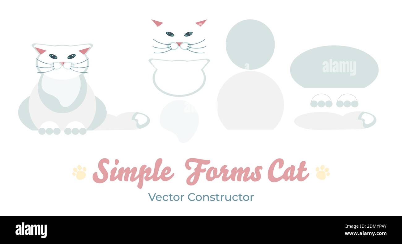 Flacher weißer persischer Katze isolierter Vektor-Konstruktor. Cartoon Illustration inländischen blauen Katze Logo Symbol. Stock Vektor