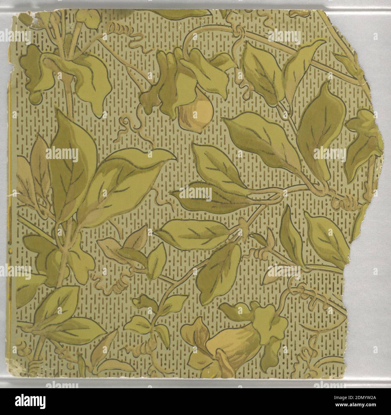 Seitenwand-Muster, maschinenbedruckt auf Papier, fragmentarische Tapeten aus Musterbuch, inklusive ästhetischer und anglo-japanesischer Entwürfe., 72 Seiten Muster., USA, 1880–90, Wallcoverings, Sidewall-Muster Stockfoto