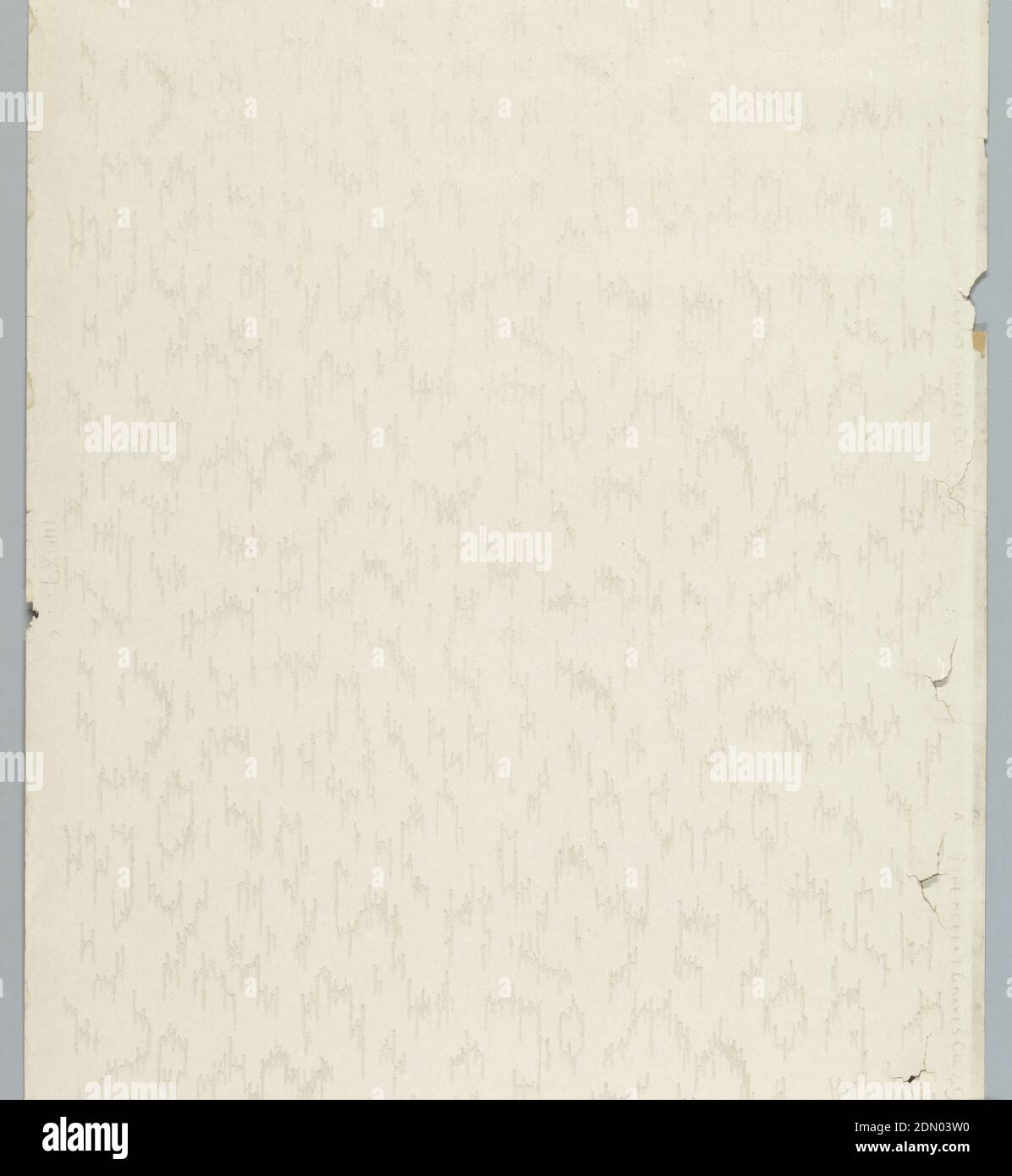 Deckenpapier, Gossler und Wilt Wall Paper Co., Philadelphia, Pennsylvania, maschinenbedrucktes Papier, Glimmer, Moire-Muster in Glimmer auf weißem Grund gedruckt. Auf cremefarbenem Grund, wechselnde Medaillenmuster, umrahmt von reflektierenden 'c'-Rollen: Ein Medaillon ist grün und reflektierend weiß; das andere Medaillon ist metallisches Gold, das grün umrandet ist., Philadelphia, Pennsylvania, USA, 1880–1920, Wandbeläge, Deckenpapier Stockfoto