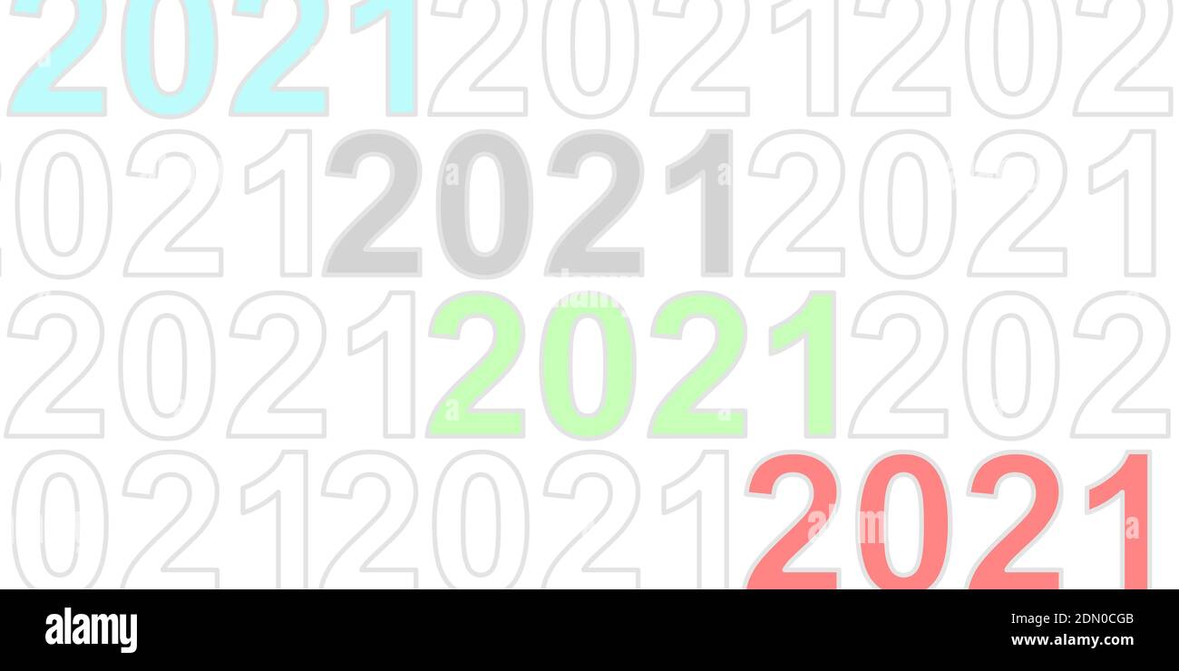 Eine Darstellung der Zahl 2021, die auf weißem Hintergrund wiederholt wird, für das neue Jahr Stockfoto