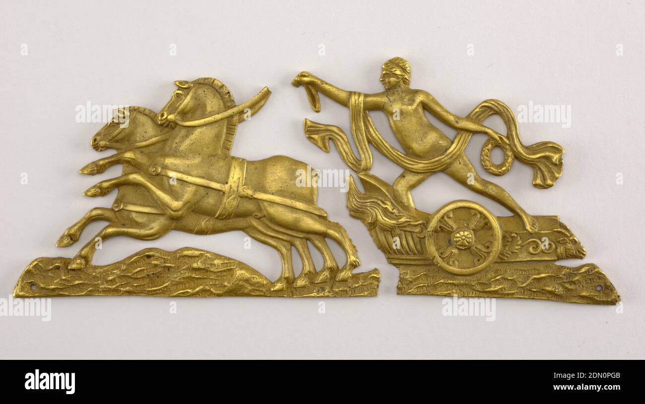 Reittier, gilt Bronze., römischer Wagenlenker nach links., Deutschland oder Frankreich, 1801–33, Metallarbeiten, Dekorative Künste, Reittier Stockfoto