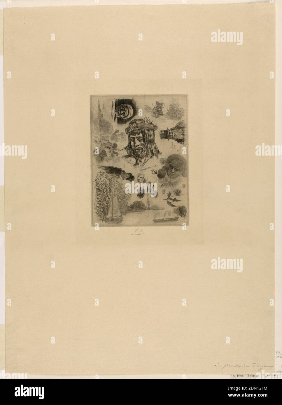 La planche de Tzigane, Félicien ROPS, belgisch, 1833 - 1898, Radierung in dunkelbrauner Tinte auf cremefarbenem Papier (proof State), Niederlande, ca. 1875, Drucken Stockfoto