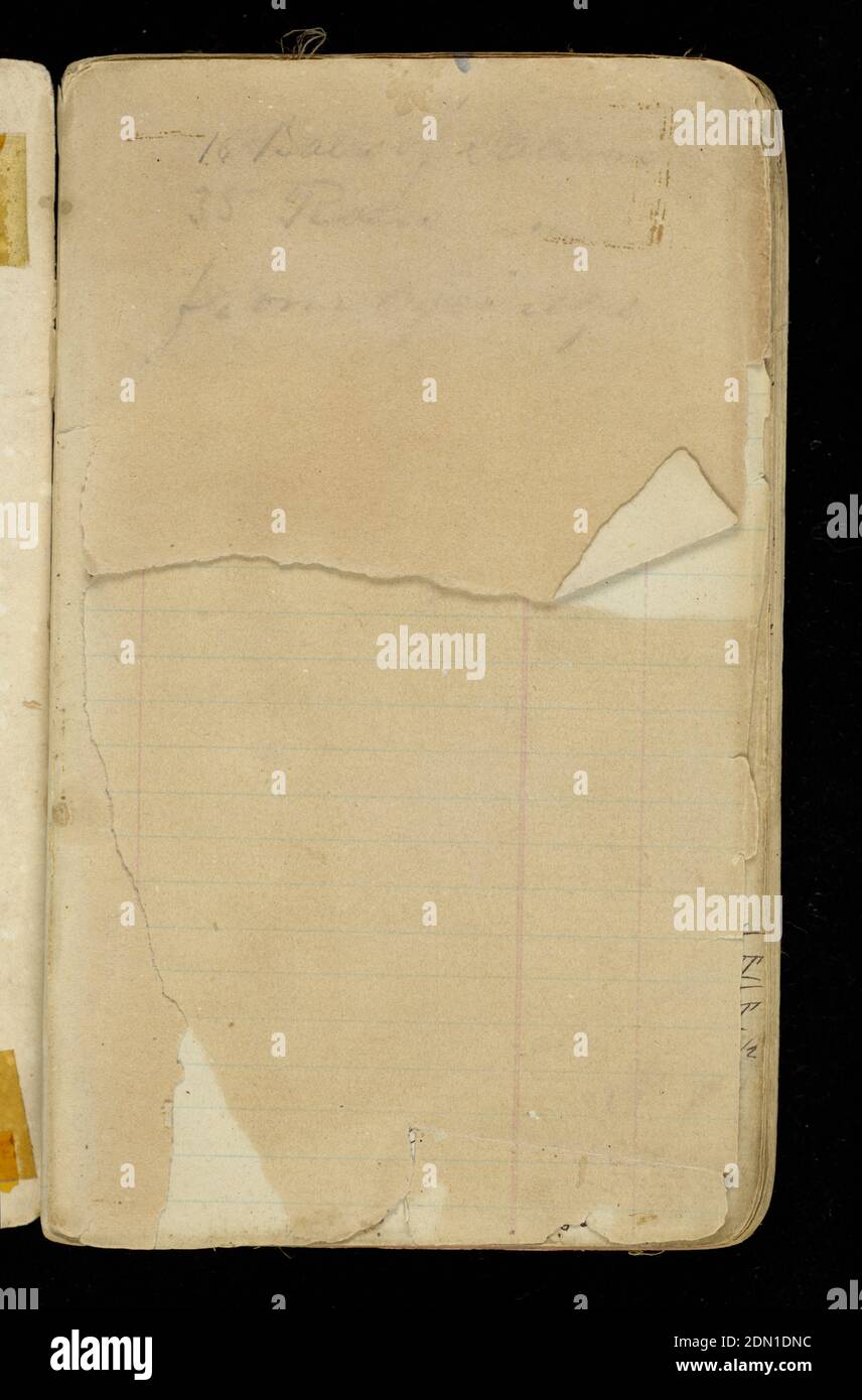 Druckmusterbuch, Old Pacific Print Works, (Lawrence, MA, USA), Medium: Leder, Karton, Baumwolle, kleines Lederheft mit handschriftlichen Formeln für Farbstoffe für bedruckte Textilien. Enthält 160 Muster von bedrucktem Stoff., USA, 1883–84, Musterbücher, Musterbuch des Druckers Stockfoto