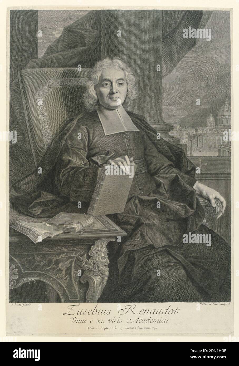 Porträt von Eusebius Renaudot, François Chereau der Ältere, Französisch, 1680 - 1729, Gravur auf Papier, Frankreich, 1680-1729, Print Stockfoto