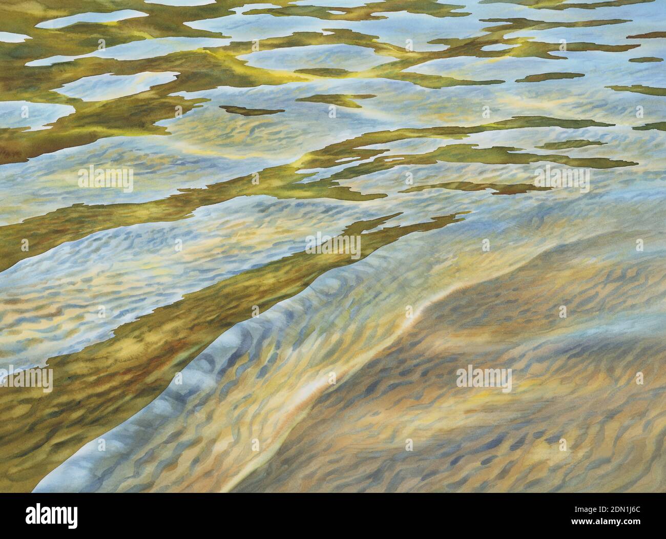 Sonnige Wasser mit transparenten Wellen Aquarell Hintergrund Stockfoto