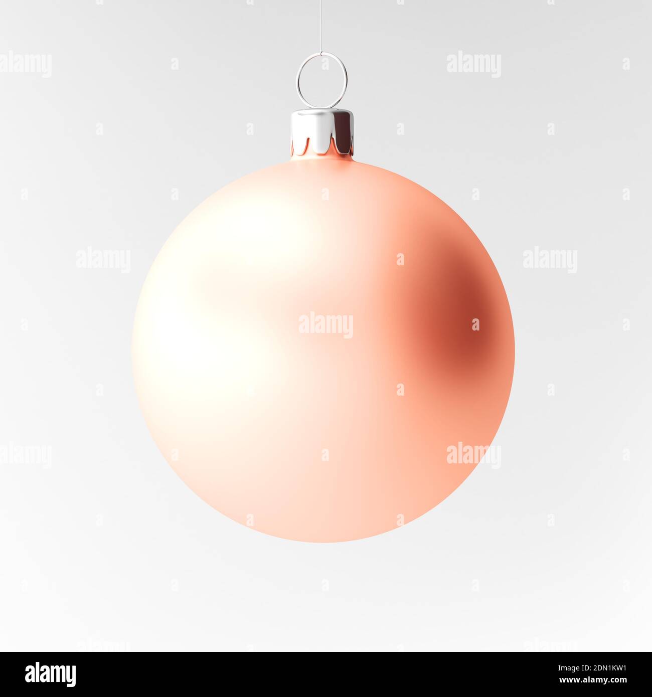 Weihnachtskugel isoliert auf weißem Hintergrund. Pfirsichfarbe. 3d-Illustration. Stockfoto