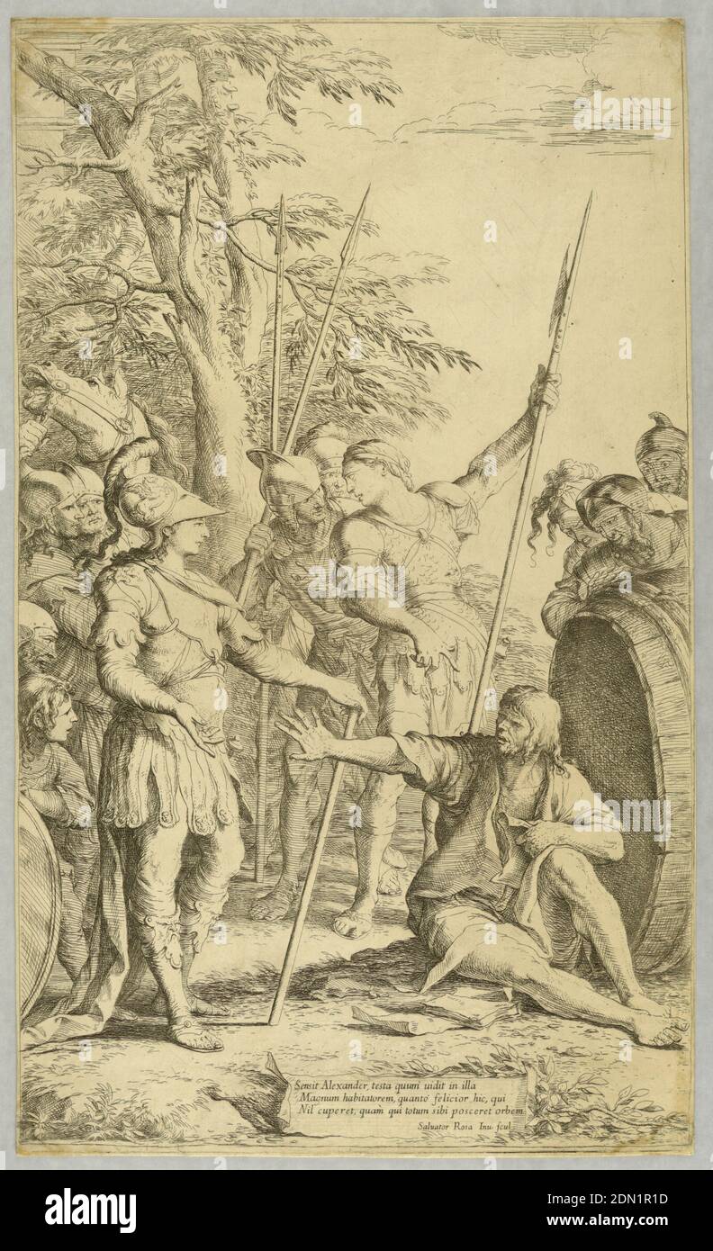 Alexander Visiting Diogenes, Salvator Rosa, Italienisch, 1615 - 1673, Ätzung und Trockenstelle auf gedecktem Papier, Italien, 1615–1673, Print Stockfoto