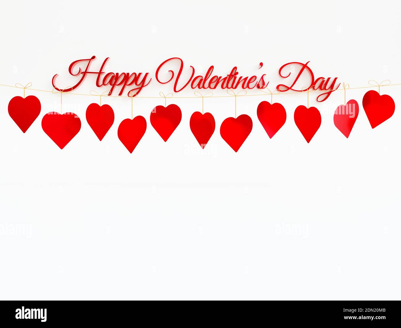 Happy Valentines Day mit Papier roten Herzen im Studio mit Weißer Hintergrund als Bannerkonzept - 3d Rendering Stockfoto