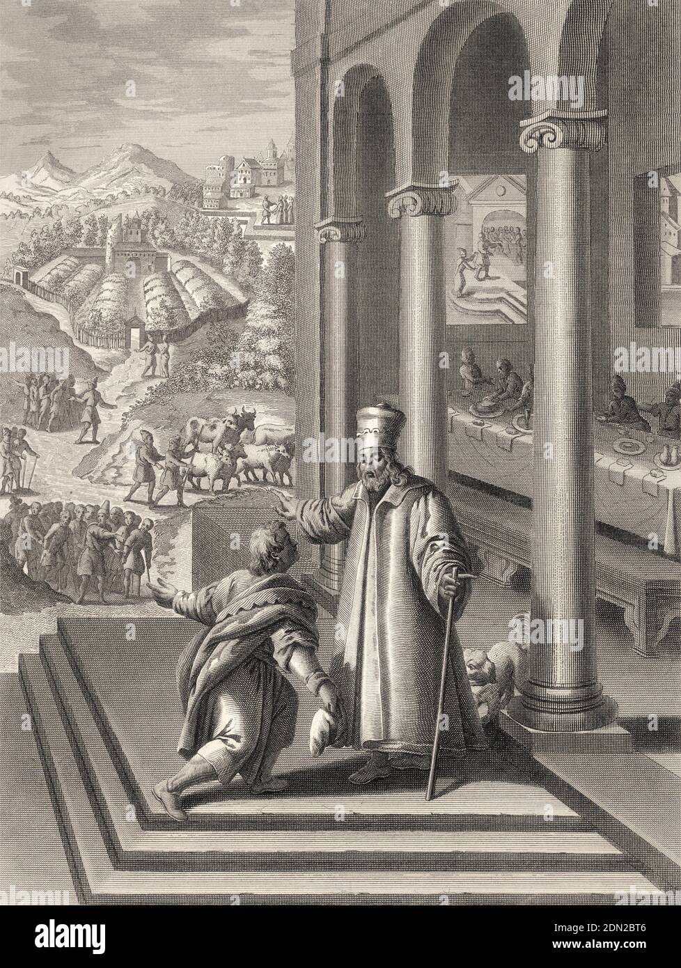 Das Gleichnis vom Großen Bankett, Neues Testament, Stahlstich 1853, digital restauriert Stockfoto