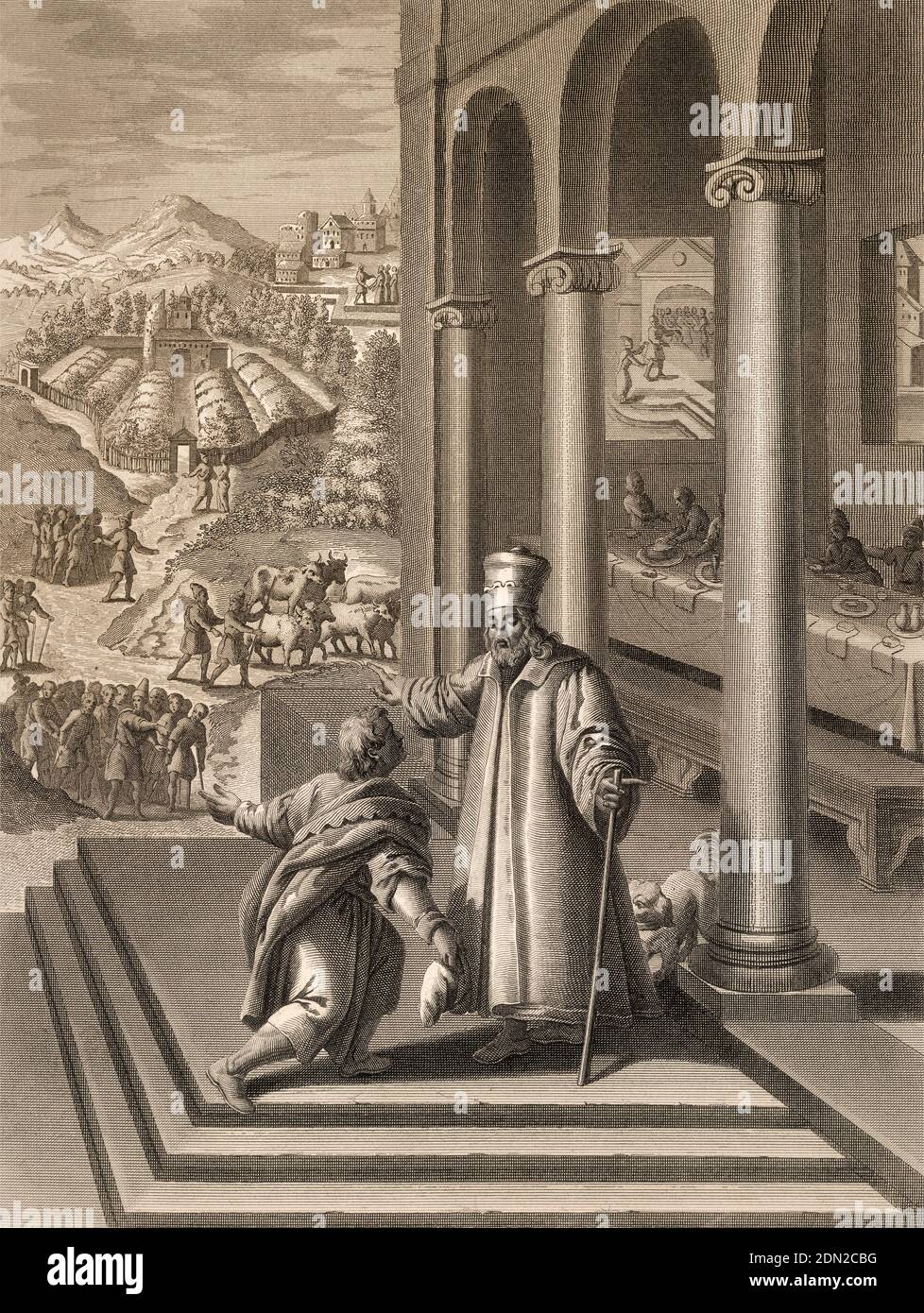 Das Gleichnis vom Großen Bankett, Neues Testament, Stahlstich 1853, digital restauriert Stockfoto