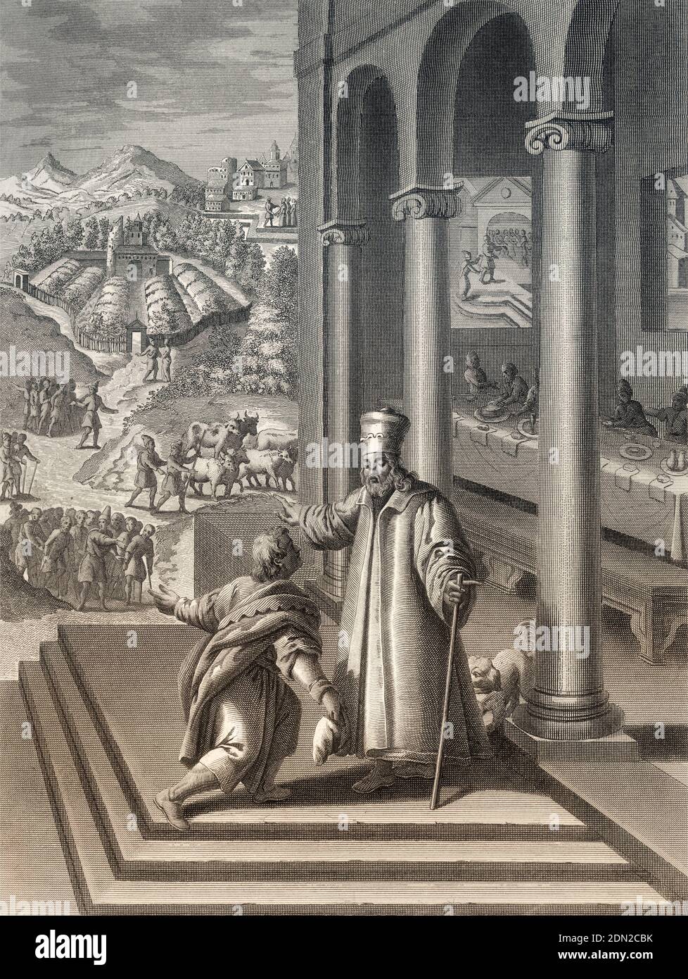 Das Gleichnis vom Großen Bankett, Neues Testament, Stahlstich 1853, digital restauriert Stockfoto
