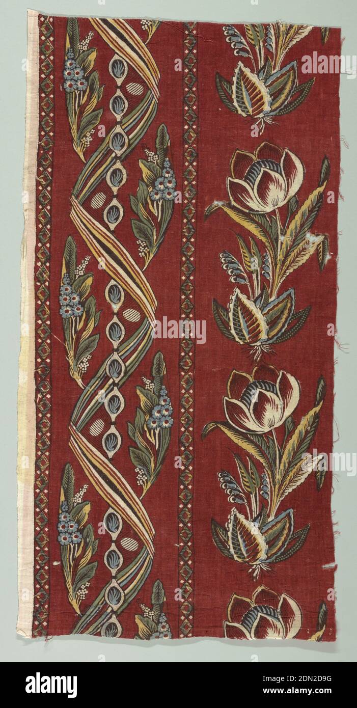 Textil, Medium: Baumwolle Technik: Block bedruckt auf Leinwandbindung, Nordfrankreich, ca. 1800, bedruckte, gefärbte & bemalte Textilien, Textil Stockfoto
