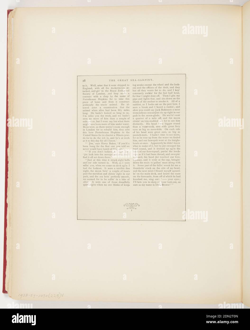 Der große See-Sarpint, gedruckt in schwarzer Tinte auf Papier, Kurzgeschichte über Seeleute und Seeschlange, USA, 1878, Ephemera, Ephemera, Ephemera Stockfoto