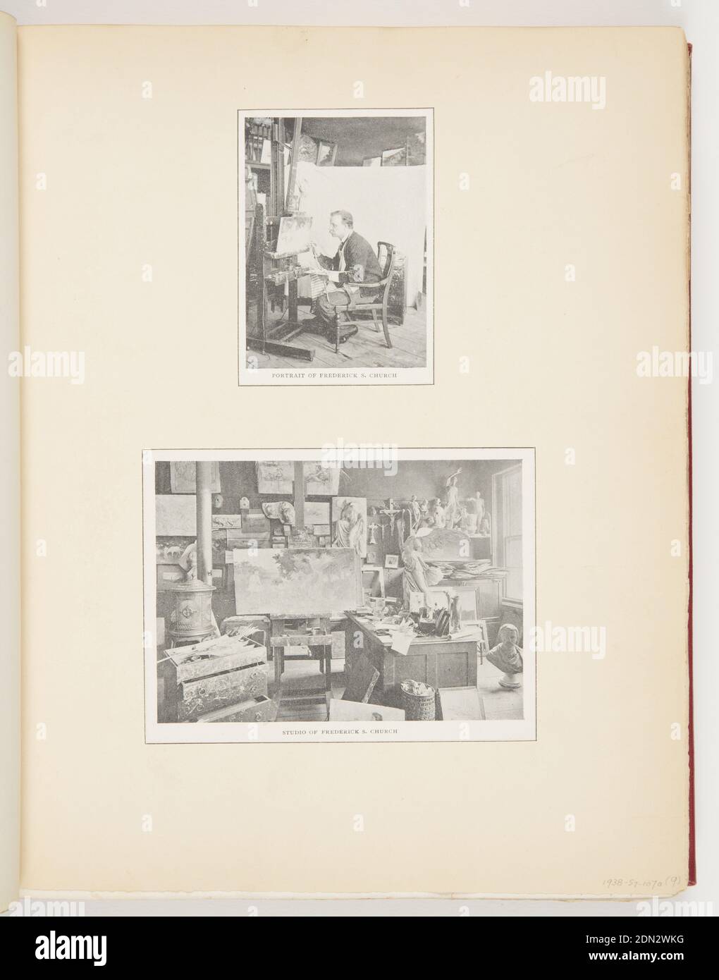 Church and His Studio, gedruckt in schwarzer Tinte auf Papier, oben, Ausschnitt aus Harper's Young People. Unten, Ausschnitt aus, USA, ca. 1895, Ephemera, Ephemera, Ephemera Stockfoto