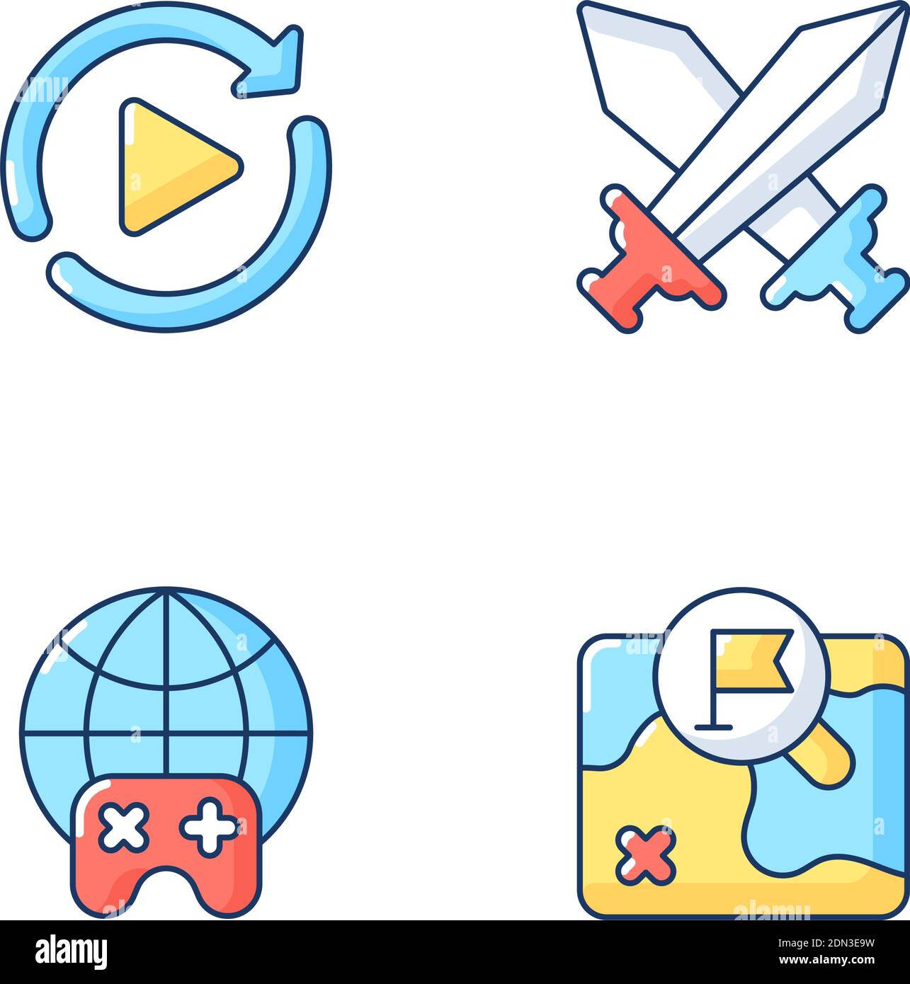 RGB-Farbsymbole für virtuelle Unterhaltung eingestellt Stock Vektor