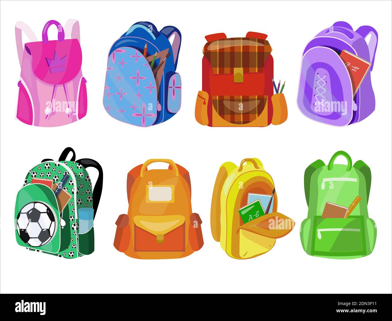 Vector Set von scholl Rucksäcken Stock Vektor