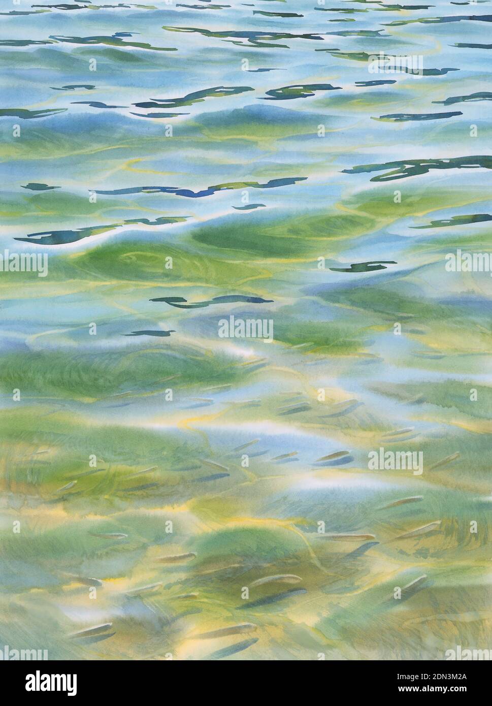 Sonnige Wasser mit transparenten Wellen Aquarell Hintergrund Stockfoto