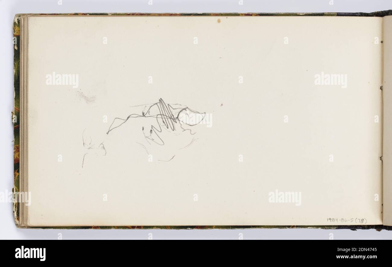 Sketchbook Page, Kenyon Cox, amerikanisch, 1856–1919, Graphite auf Papier, Sketch of a Face, Cancelled Out., USA, 1875, Alben (gebunden) & Bücher, Sketchbook Folio, Sketchbook Folio Stockfoto