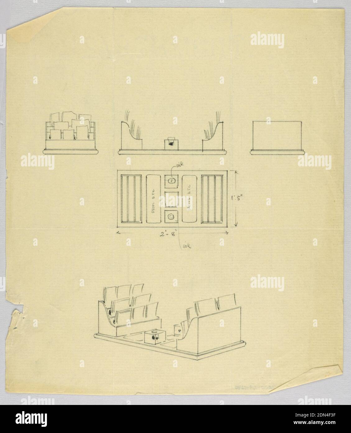 Design für Schreibtisch-Set, A.N. Davenport Co., Graphit auf dünnem cremefarbenen Papier, 1900–05, Möbel, Zeichnung Stockfoto