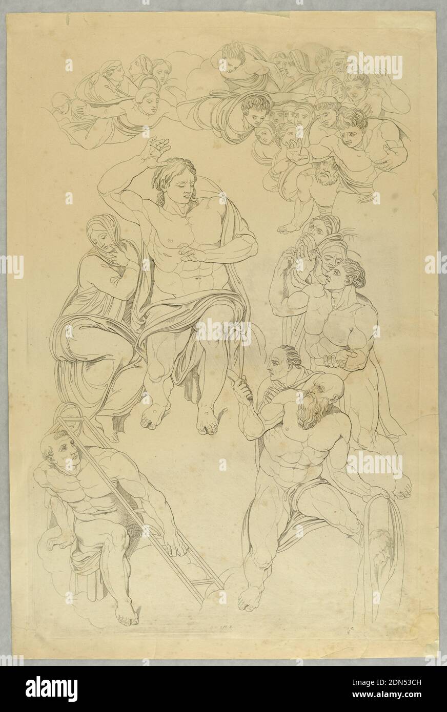 Teller, aus Le Jugement Universal, Tommaso Piroli, italienisch, 1752 - 1824, Michelangelo Buonarroti, italienisch, 1475–1564, Radierung auf Papier, Teller 5, Europa, 1808, Druck Stockfoto