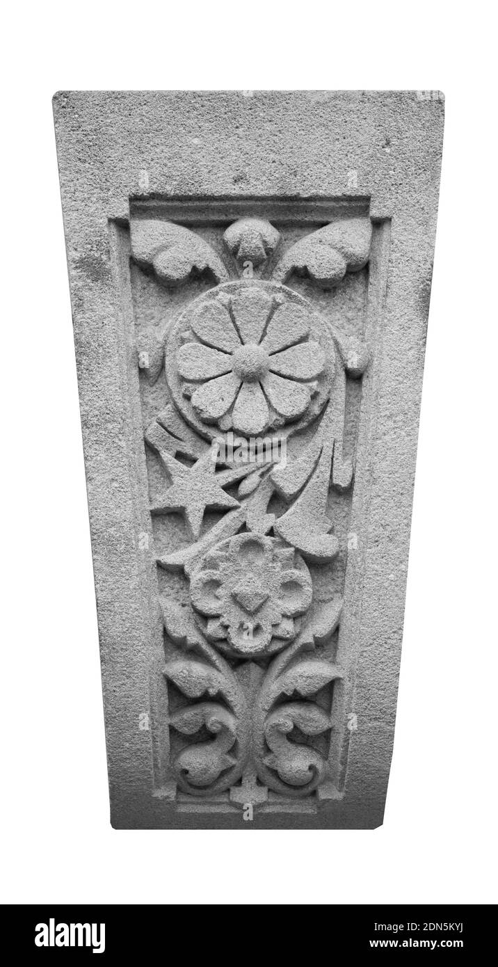 Elemente der architektonischen Dekorationen von Gebäuden, Säulen und Stuck. Auf den Straßen in Katalonien, öffentliche Plätze. Stockfoto