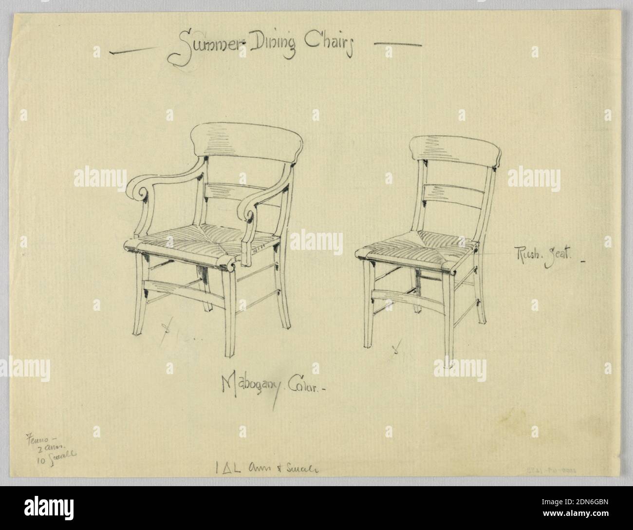 Designs für Sommer Essstühle, A. N. Davenport Co., Graphit auf dünnem cremefarbenen Papier, 1900–05, Möbel, Zeichnung Stockfoto