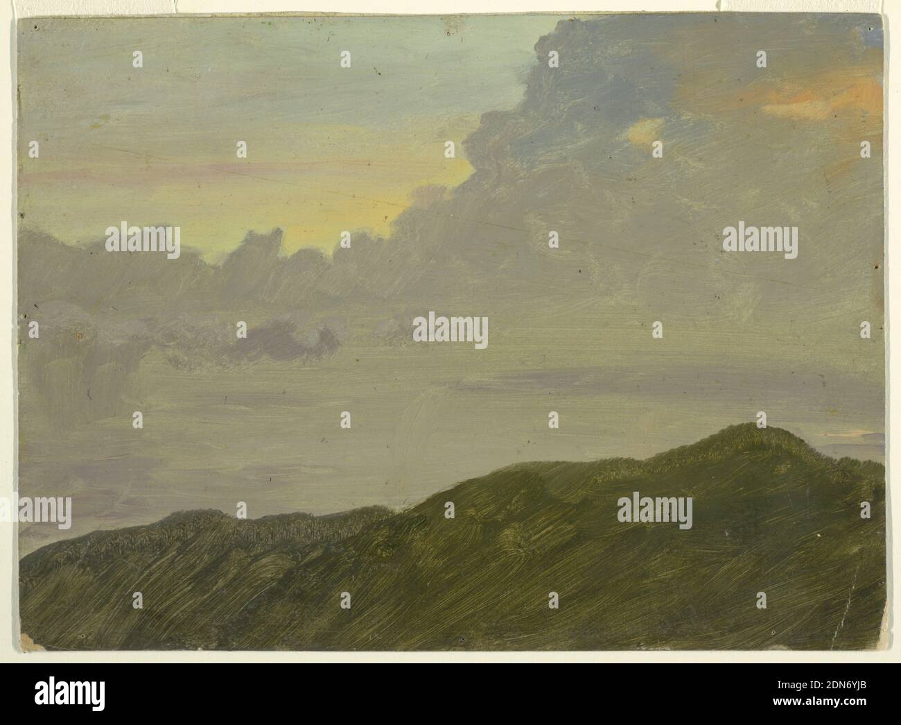 Hilltop and Clouds, Frederic Edwin Church, American, 1826–1900, Graphit, Öl auf Pappe mit grünem Rücken., der Himmel wird über Berggipfeln gezeigt., USA, 1865–66, Landschaften, Zeichnung Stockfoto