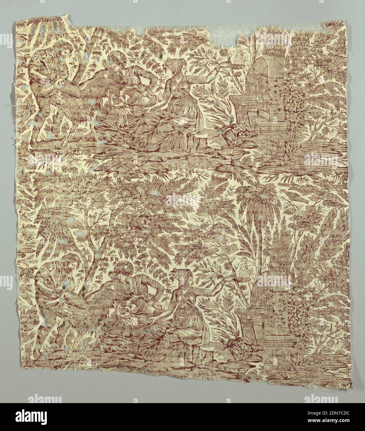 Fragment, Medium: Baumwolle Technik: Block gedruckt auf Leinwandbindung, Bolbec, Frankreich, ca. 1810, bedruckte, gefärbte & bemalte Textilien, Fragment Stockfoto