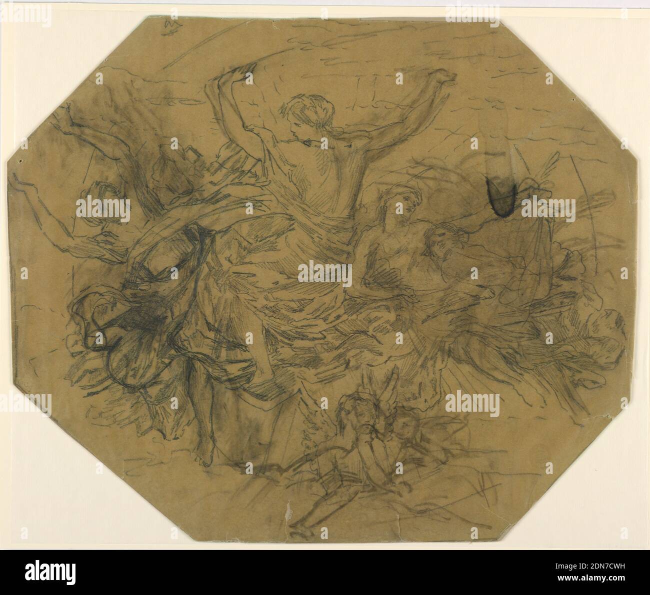 Studie für 'Zodiac', Francis Augustus Lathrop, Amerikaner, 1849 - 1909, Pastellkreide auf Zeichenpapier auf Karton montiert, Skizze einer achteckigen Deckenplatte mit Figuren in losen Gewändern., USA, ca. 1894, Wandbilder, Zeichnung Stockfoto