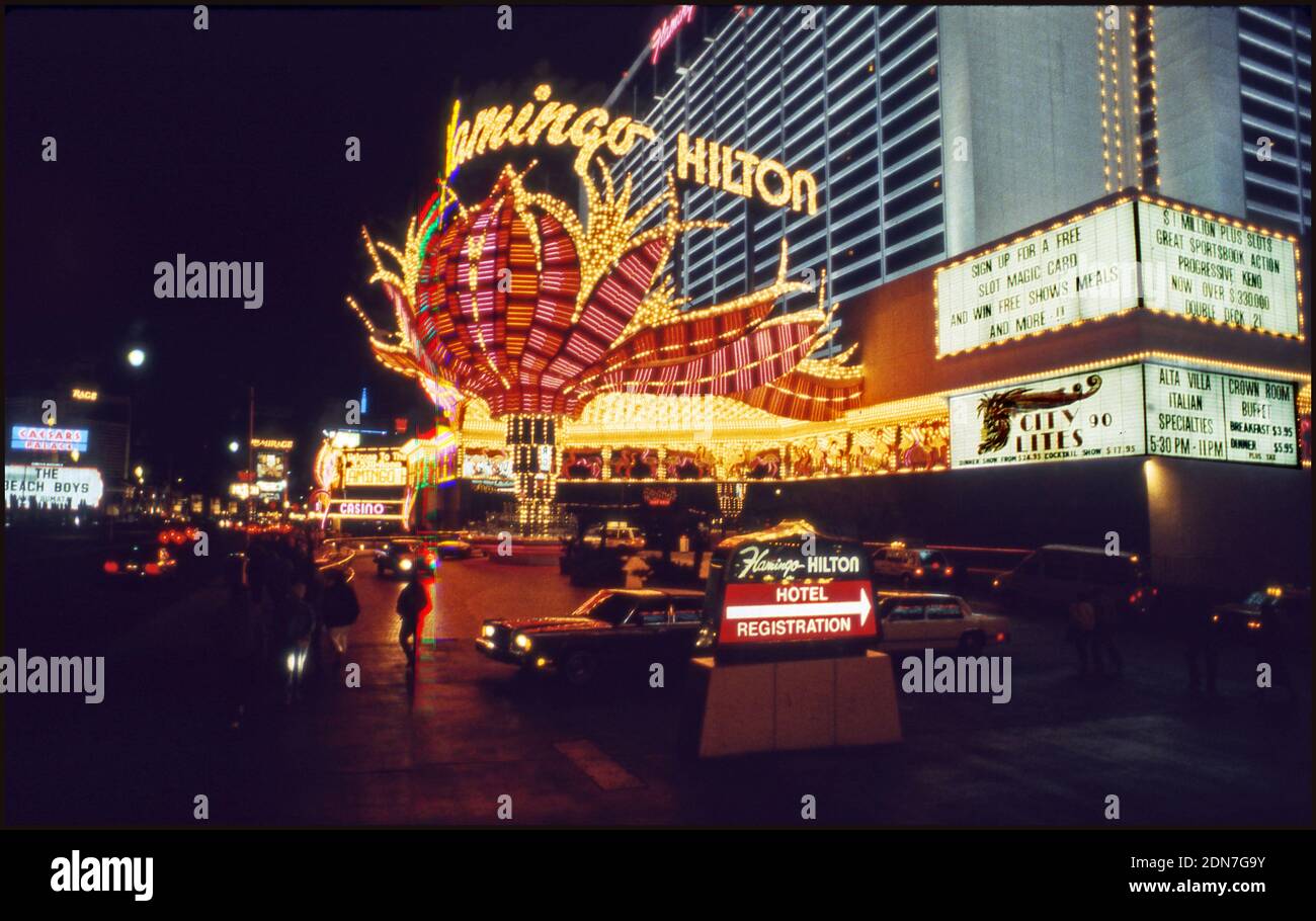 Flamingo Hotel auf dem Strip in Las Vegas, NV bei Nacht Stockfoto