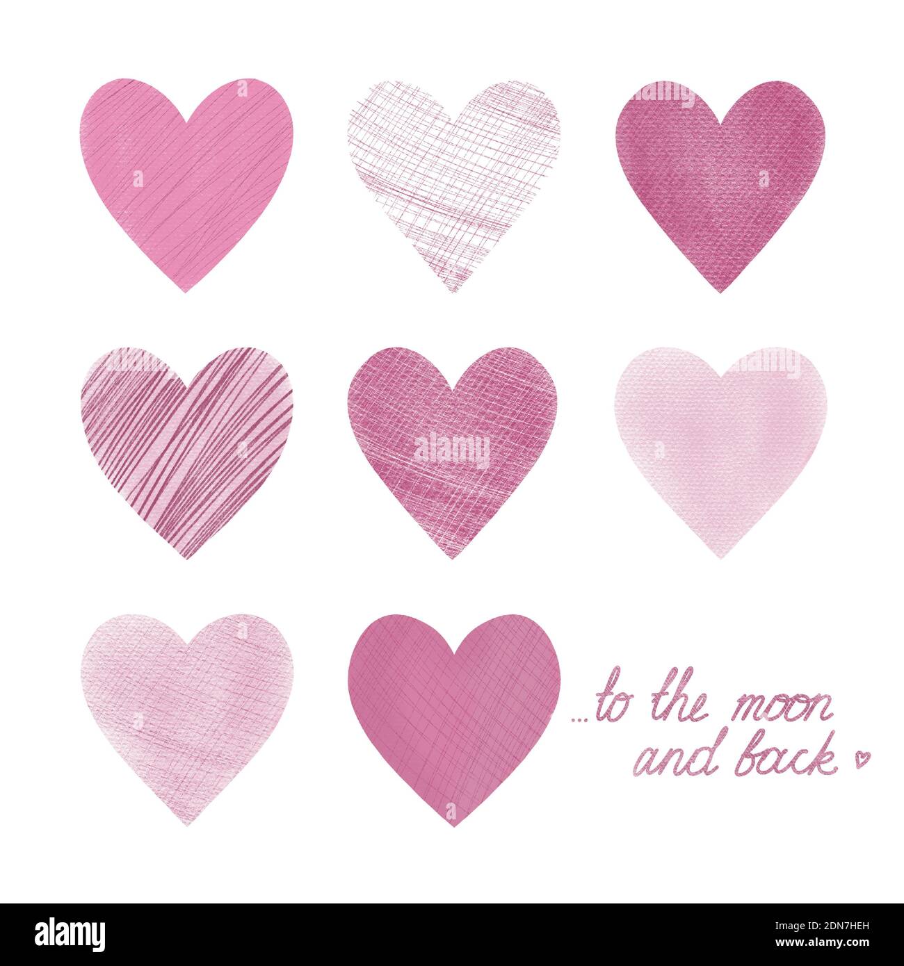 Set von handgezeichneten Herzen auf weißem Hintergrund für Design Valentinstag Stockfoto