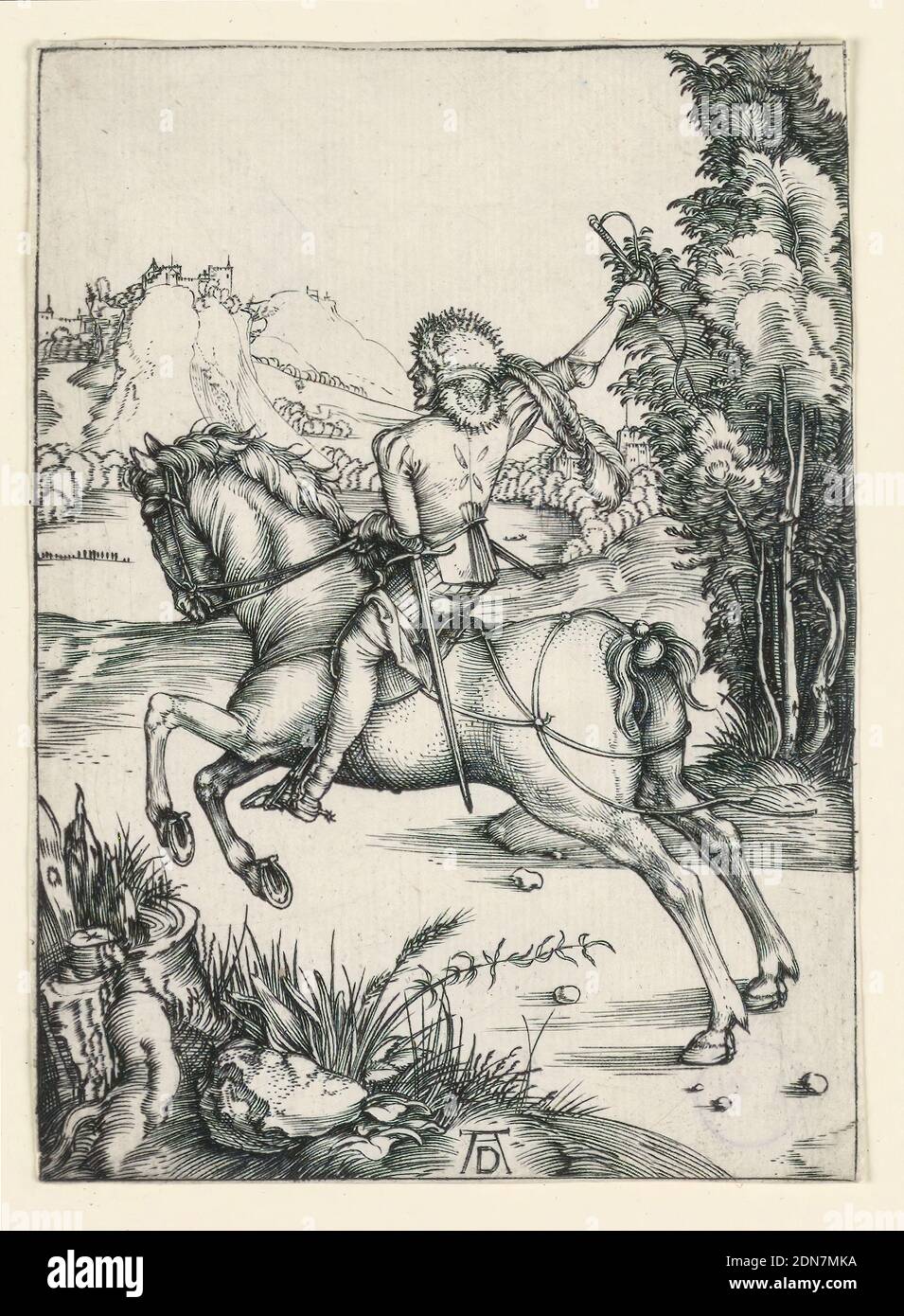 Der kleine Reiter, Albrecht Dürer, Deutsch, 1471–1528, Gravieren auf Büttenpapier, ca. 1496, Drucken Stockfoto