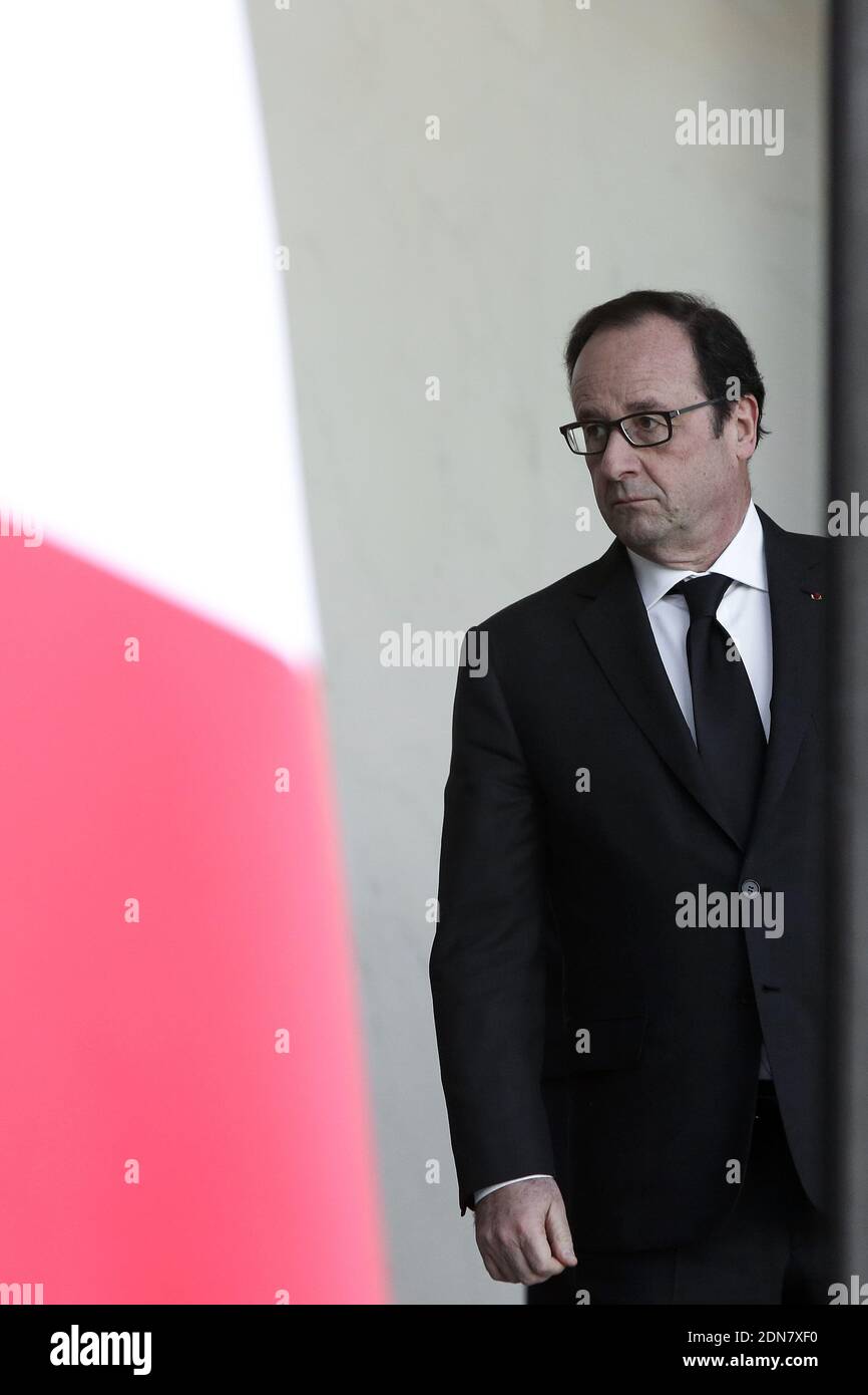Präsident Francois Hollande im Elysee-Palast nach der wöchentlichen Kabinettssitzung am 4. Februar 2015 in Paris. Foto von Stephane Lemouton/ABACAPRESS.COM Stockfoto
