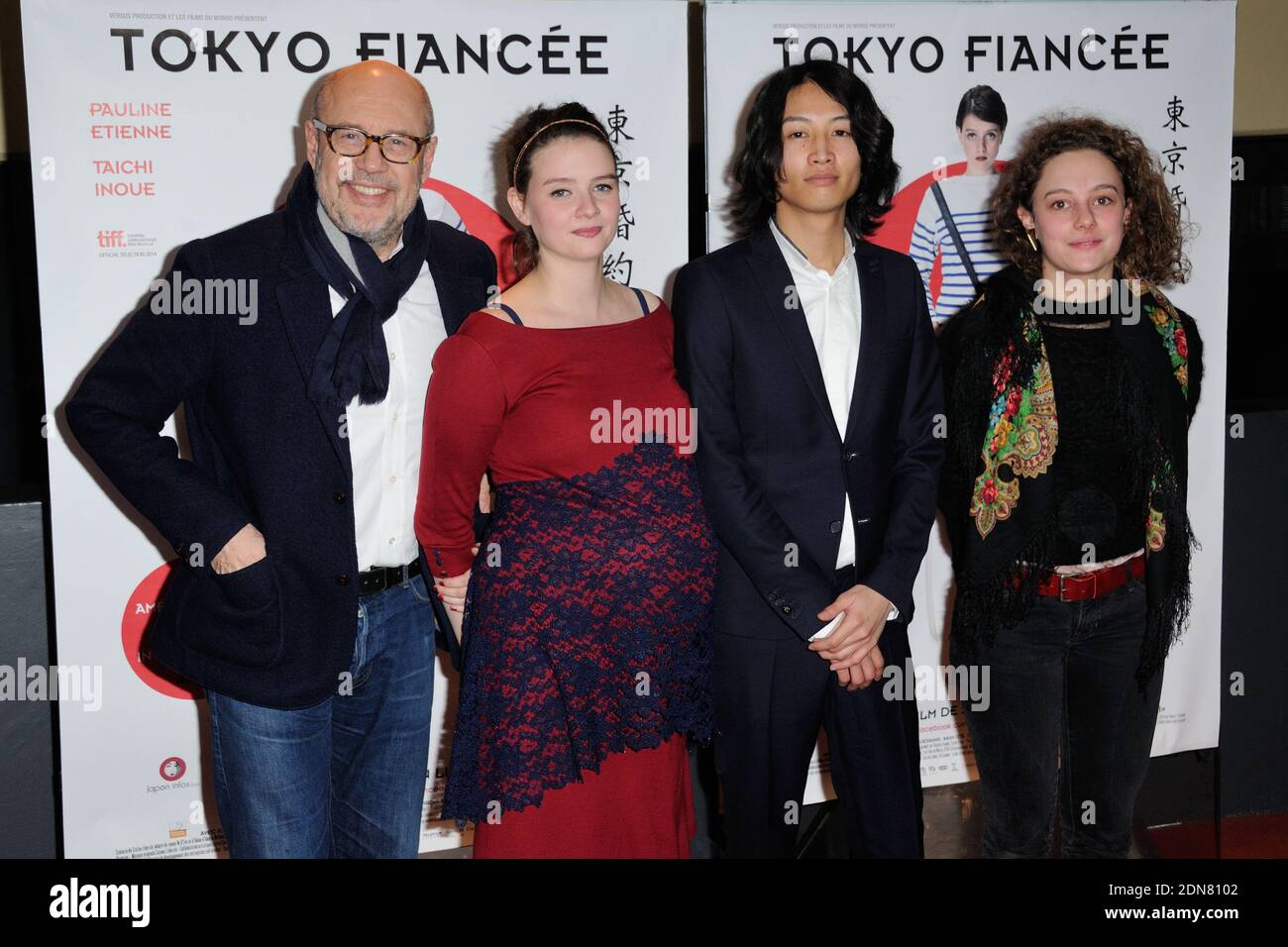 Taichi Inoue, Stefan Liberski, Pauline Etienne, Alice de Lencquesaing bei der Tokio-Verlobten-Premiere am UGC les Halles in Paris, Frankreich am 09. Februar 2015. Foto von Alban Wyters/ABACAPRESS.COM Stockfoto