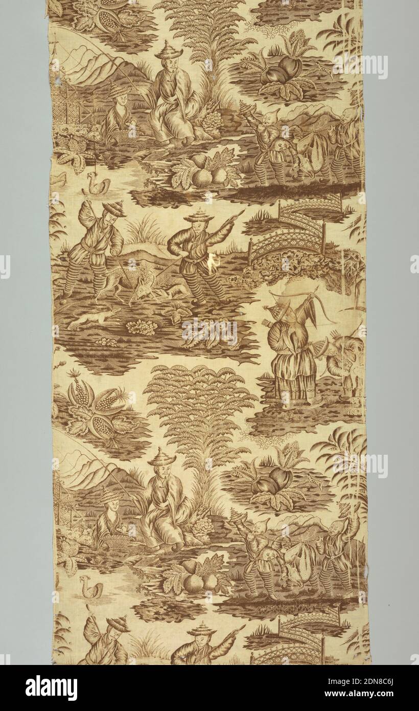 Textile, Medium: cotton Technique: printed by engraved plate on plain weave., England, ca. 1790, printed, dyed & painted textiles, Textile Stockfoto