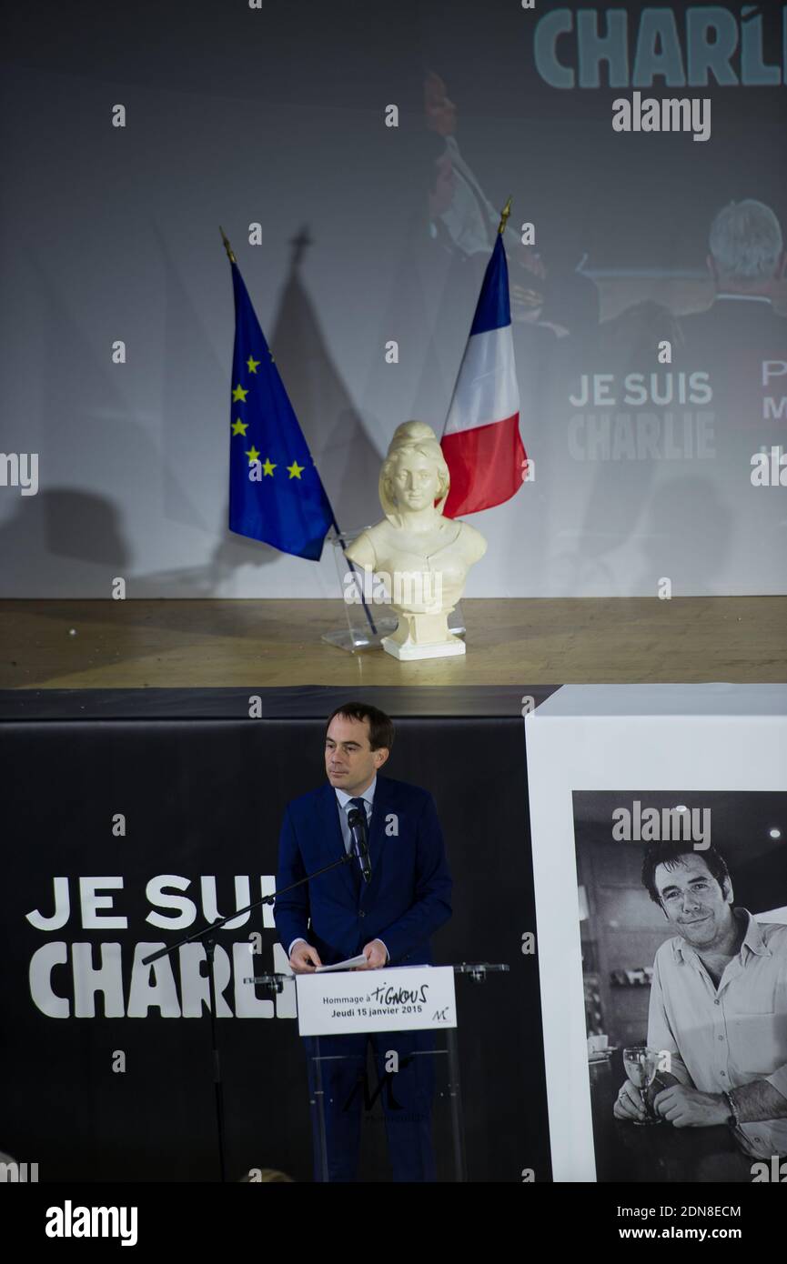 Patrice Bessac (Bürgermeister von Montreuil), bei der Trauerfeier für Bernard Verlhac am 15. Januar 2015 im Rathaus von Montreuil, Frankreich. Der Karikaturist Bernard 'Tignous' Verlhac wurde in den letzten Wochen bei einem Terroranschlag auf die satirische Zeitung Charlie Hebdo in Paris, Frankreich, getötet. Foto von Thierry Orban/ABACAPRESS.COM Stockfoto