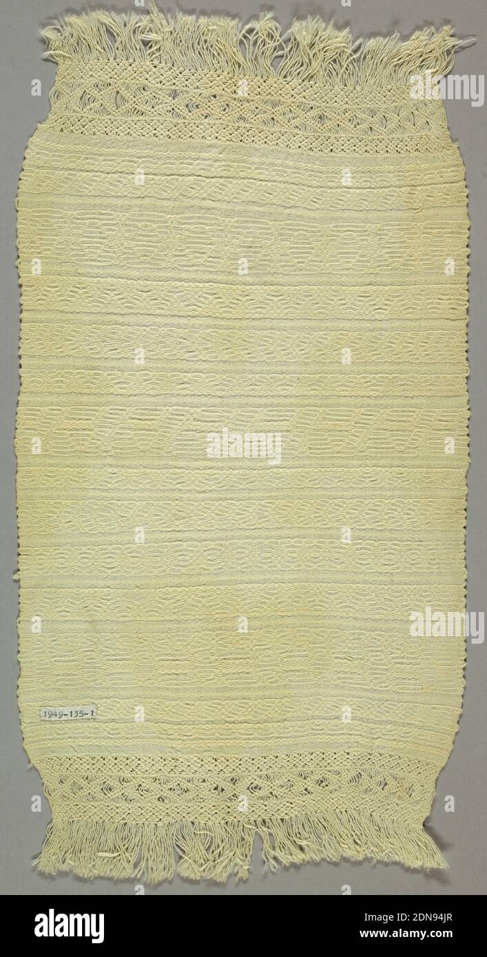 Textil, Medium: Baumwolle Technik: Leinwandbindung, kleiner Sampler bestehend aus horizontalen Streifen in verschiedenen Designs. Fransen an beiden Enden., Mexiko, 19. Jahrhundert, gewebte Textilien, Textil Stockfoto